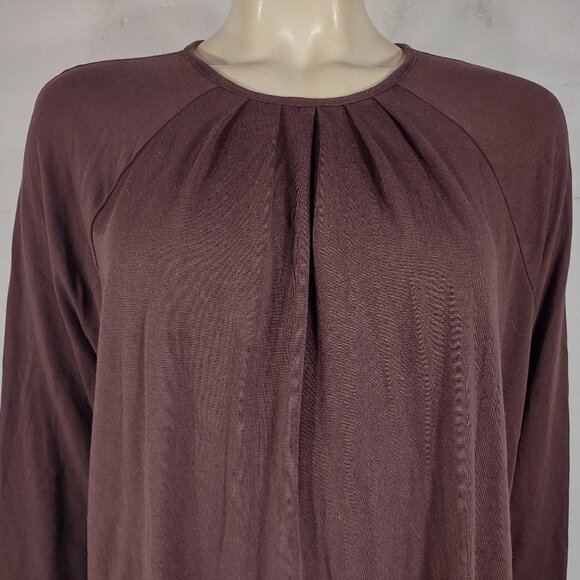 Garnet Hill brown pleated neck long sleeve shirt blouse ladies size Large - Picture 2 of 7